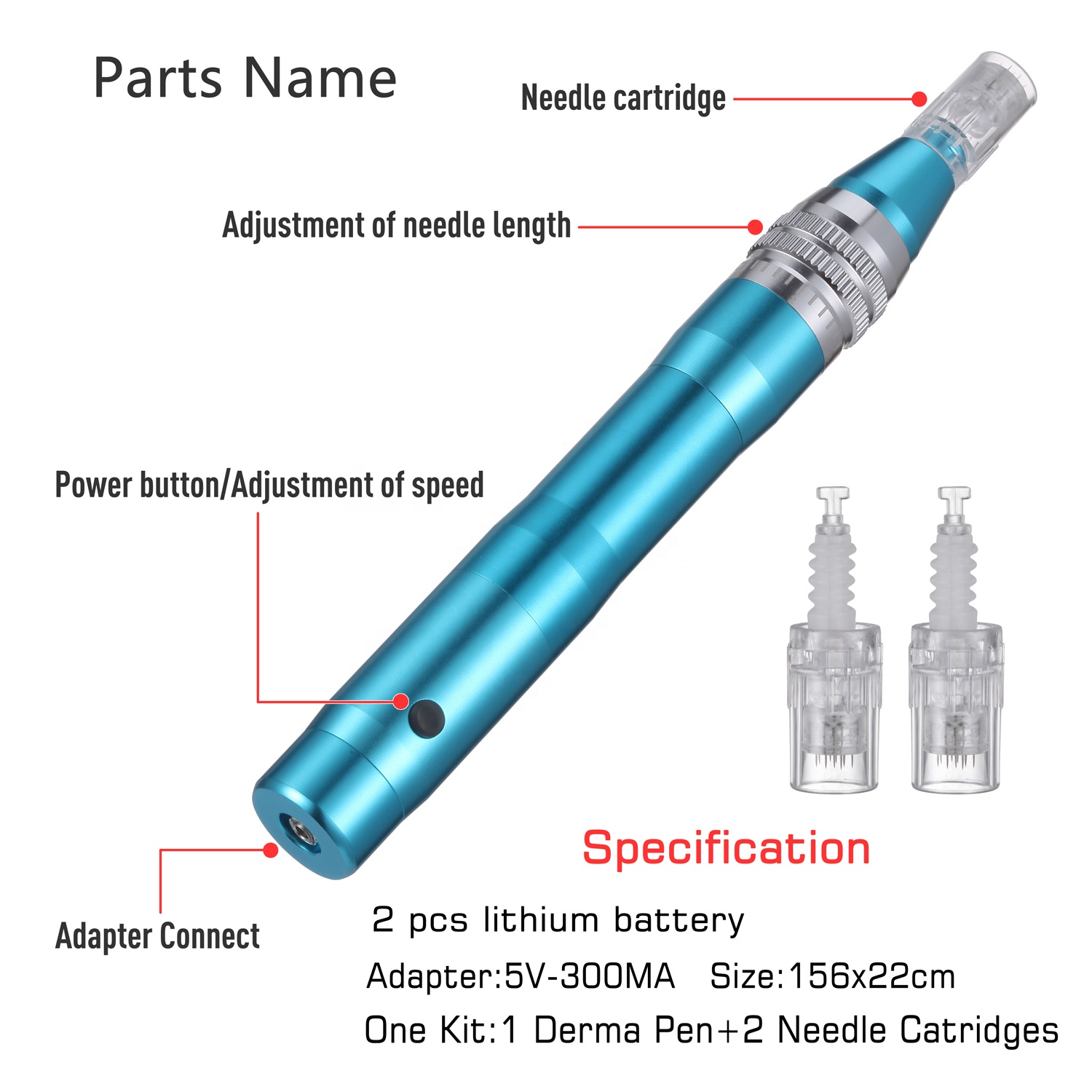 Derma Pen Microneedling Pen with 2 Batteries - Adjustable Needle Depth for Acne Scars & Anti-Aging 02