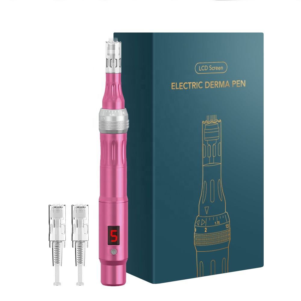 LCD Screen Electric Derma Pen - Wireless 5 Speed Adjustable Depth Microneedling Pen for Anti-Aging Acne Scar Repair