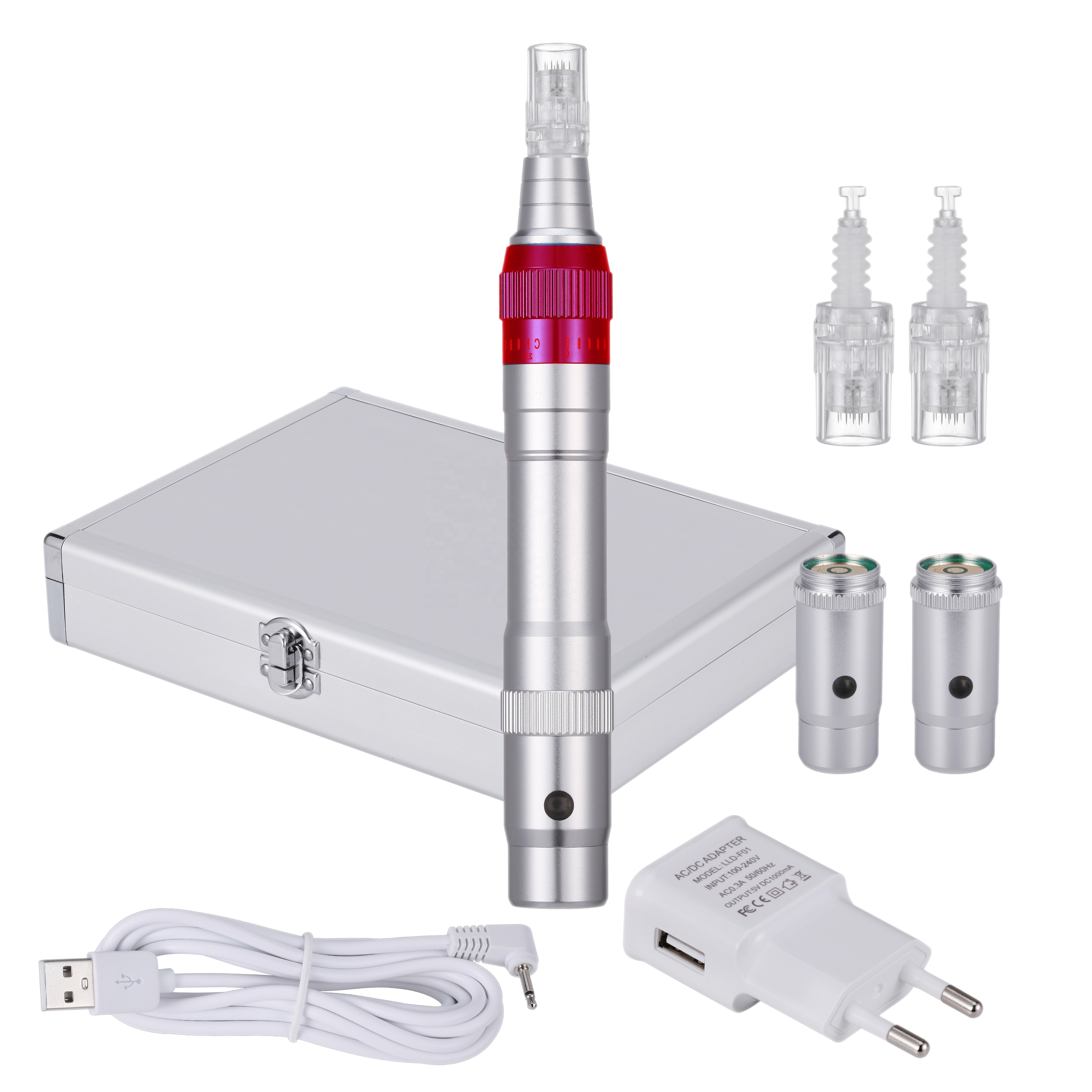 Professional Wireless Derma Pen Microneedling Kit with 2 Batteries Aluminum Case Home Salon Mesotherapy Device for Wrinkles Pores Stretch Marks